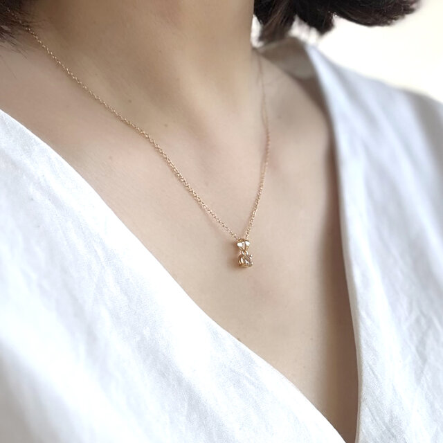 モルガナイト 一粒 ネックレス｜桜色 ピンク 天然石｜14Kgf 上品 華奢