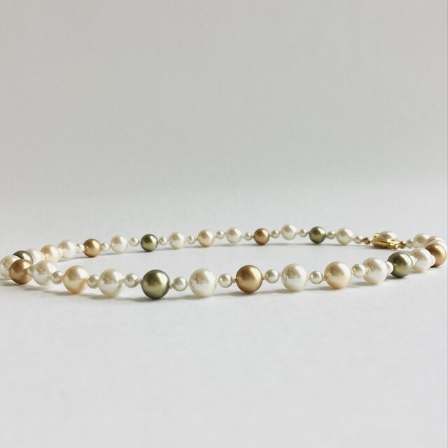 ガラスパールmixオールノットネックレス/4x8mm約45cm/ナチュラルtype-B/made in japan