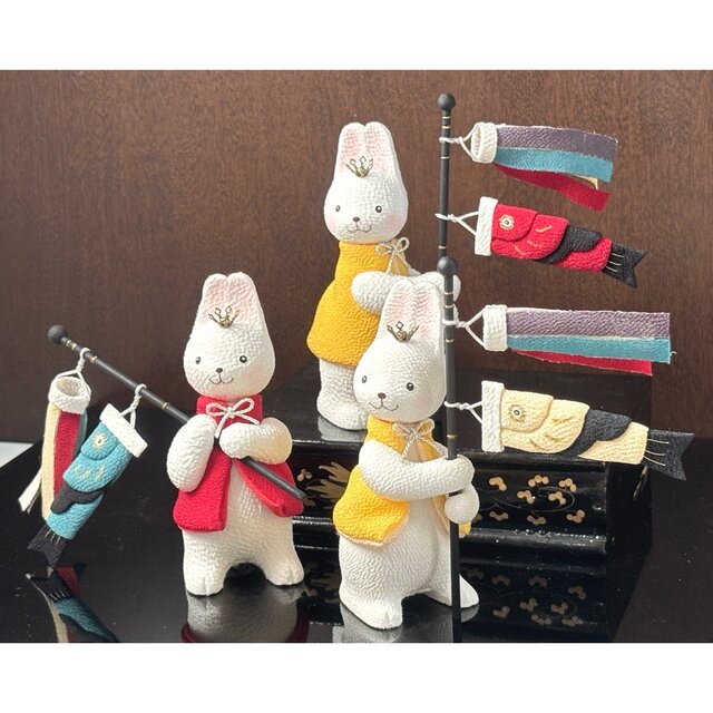 五月人形【福福うさぎ 鯉のぼりセット】正絹縮緬人形 春 端午の節 子供