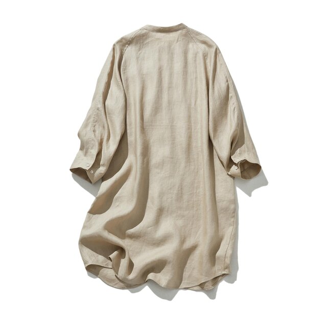 リネン ベージュ ロングシャツワンピース TELA】ロングシャツワンピース リネン ベージュ
