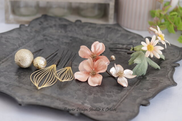 ヘッドドレス～バジルグリーンとテラコッタカラーのアンティークstyle～髪飾り ヘッドドレス～バジルグリーンとテラコッタカラーのアンティークstyle