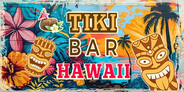 TIKI カクテル バー ハワイ ティキ像 南国 ハイビスカス ヤシの