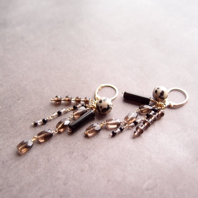 Smoky Quartz Mix Earrings【GP】スモーキークォーツ ミックス