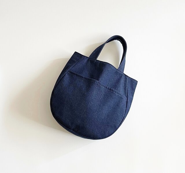 インディゴデニム*ラウンド型バッグ 外ポケット A4 | iichi 日々の
