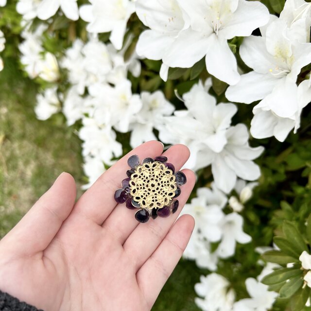 紫陽花 の 帯留め・ブローチ（2way） 梅雨 6月 スピカ バイオレット 