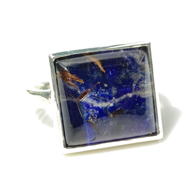 ルチルクォーツ　×　ラピスラズリ　ダブレット　SQカボション　シルバーSV925リング