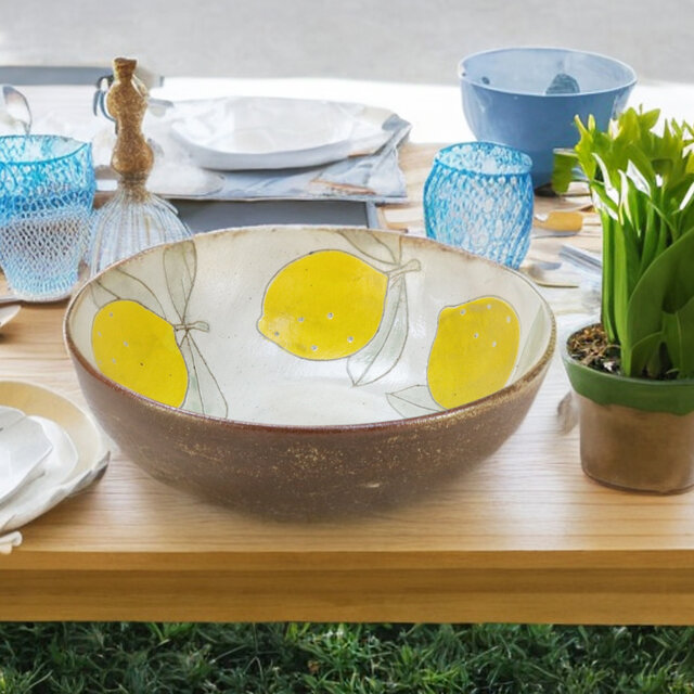 手描きレモン　盛り鉢【会津本郷焼】