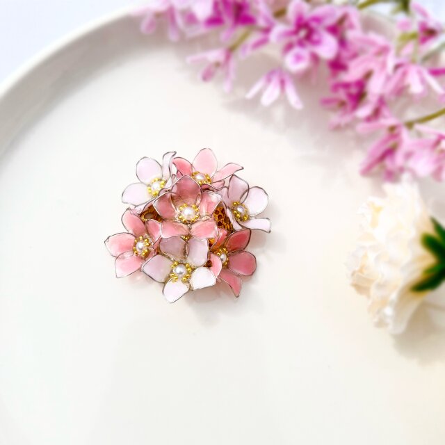 桜の帯留め・ブローチ（2way）　桜 ツツジ