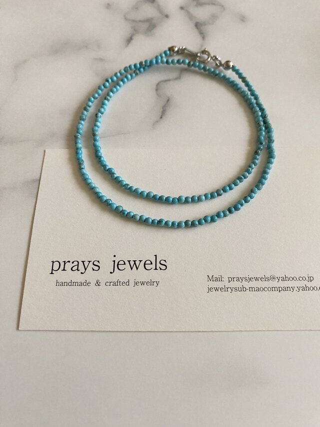 ターコイズ一連ネックレス 2ｍｍマグネサイトターコイズネックレス37.5ｃｍチョーカー