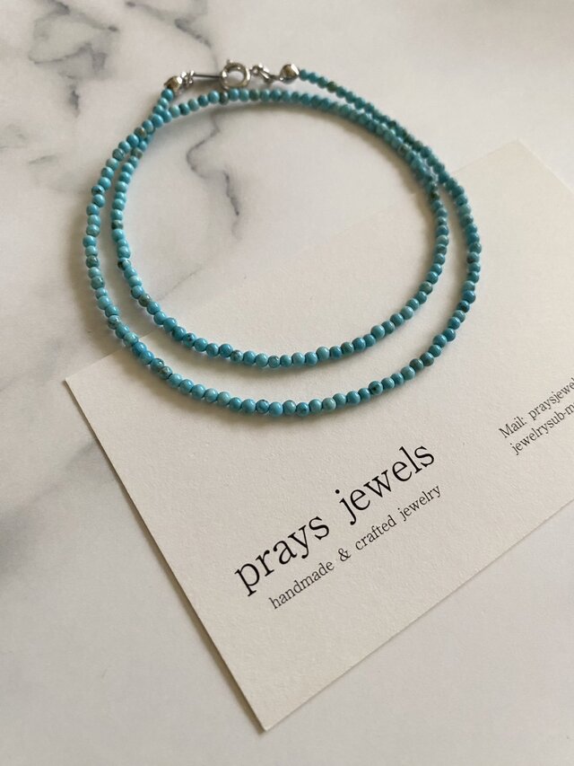 ターコイズ一連ネックレス 2mmマグネサイトターコイズネックレス37.5