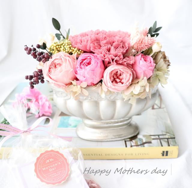 アンティークポットアレンジメント～モーヴピンク～（プリザーブド