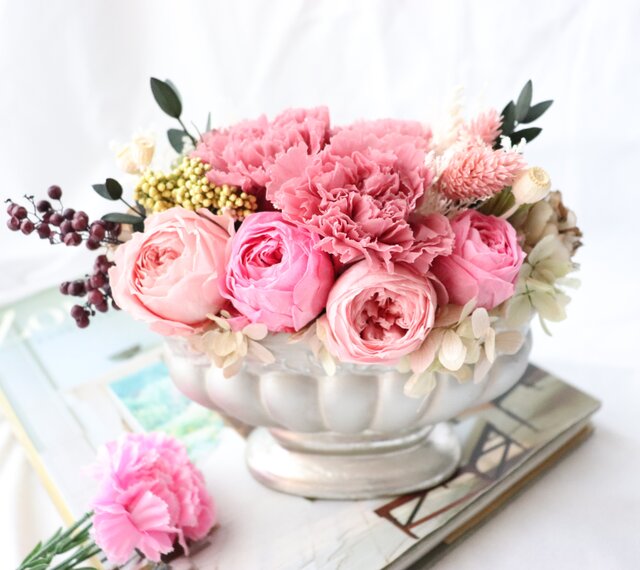 アンティークポットアレンジメント～モーヴピンク～（プリザーブド