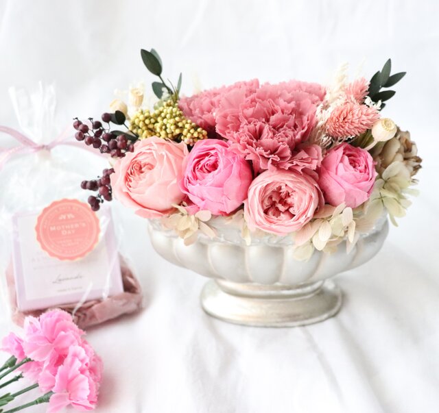 プリザーブドフラワーアンティーク ピンクイエローアレンジメント