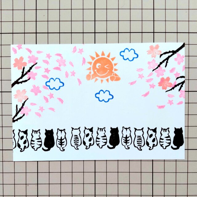 消しゴムはんこ「ネコ・桜・太陽・雲」6個 | iichi 日々の暮らし