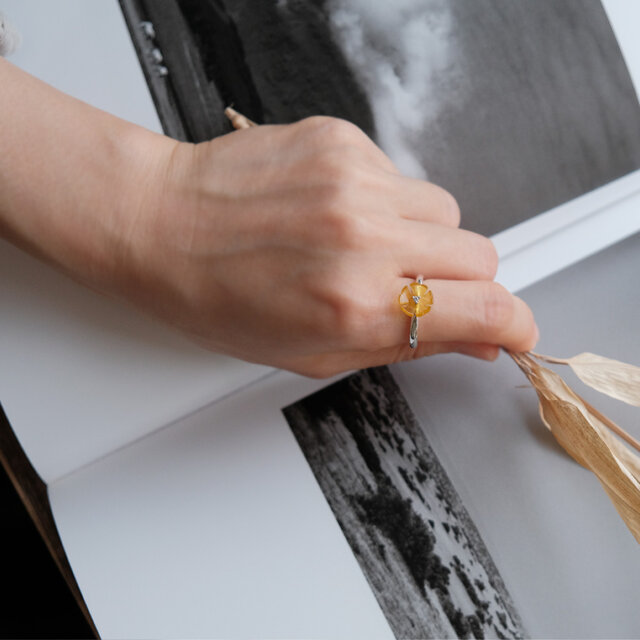 黄色の翡翠 イエロー フラワー リング シルバー925 | iichi 日々の