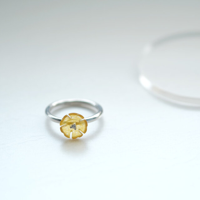 黄色の翡翠 イエロー フラワー リング シルバー925