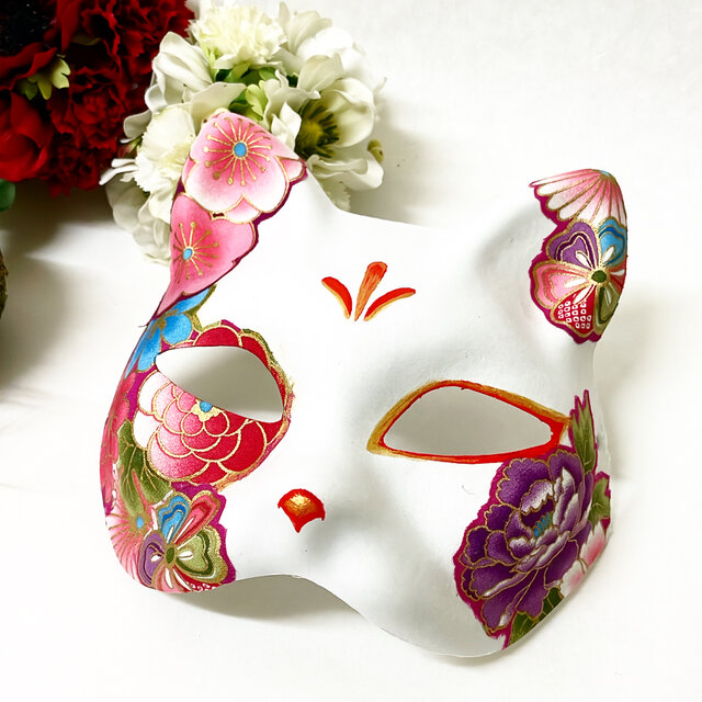 一閑張り猫面 　“紫華”