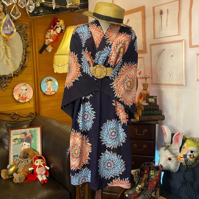 和洋折衷 浴衣 リメイク ワンピース ドレス レトロ 古着 和