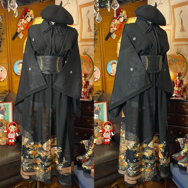 和洋折衷 夏黒留袖 着物 リメイク ワンピース ドレス ハンドメイド