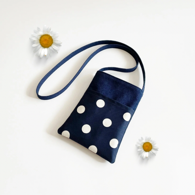 スマホショルダー インディゴデニム 水玉 ドット ポシェット