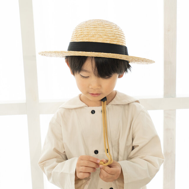 Roger ロジャー 子供用 麦わらつば広丸型ハット ブラック 55cm [UK-H105-NABK-S]