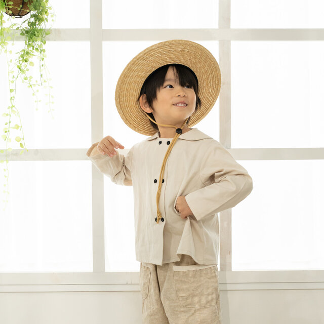 Roger ロジャー 子供用 麦わらつば広丸型ハット ブラック 55cm