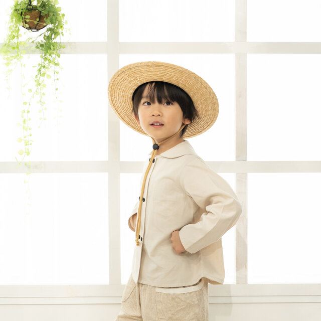 Roger ロジャー 子供用 麦わらつば広丸型ハット ブラック 55cm [UK