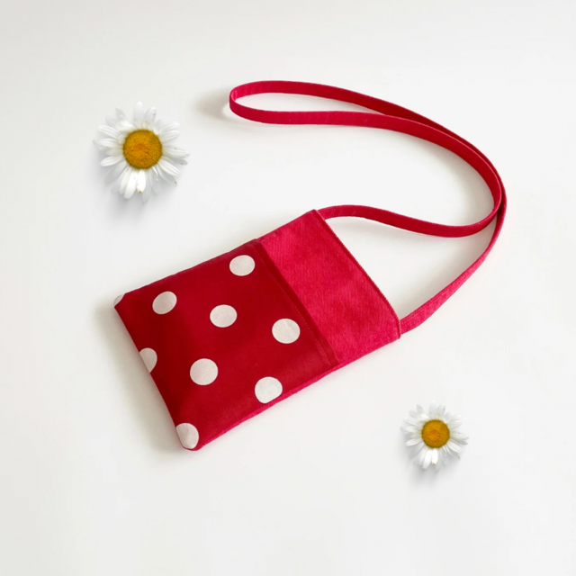 スマホショルダー レッドデニム 水玉 ドット ポシェット