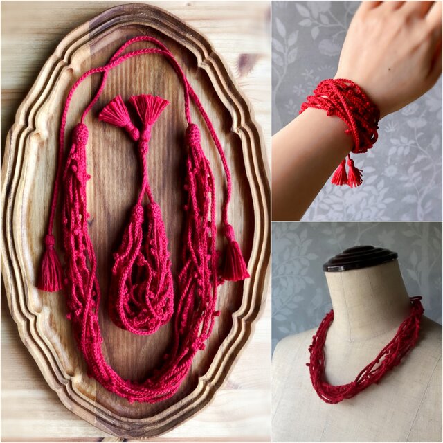 ネックレス＆ブレスのセット（赤）