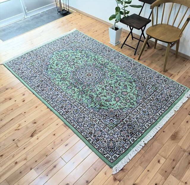 ヴィンテージ ペルシャ絨毯 140×108cm トルクメン エメラルド