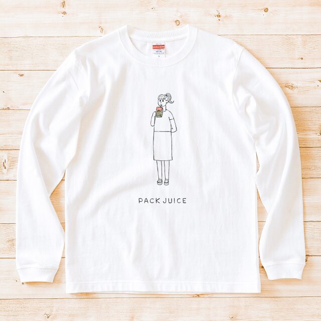 長袖 Tシャツ 『パックジュース・女子』 男女兼用 ロンT