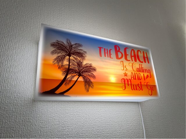 壁掛け Lサイズ】パームビーチ 夕焼け 海 ヤシの木 サーフ 店舗 自宅