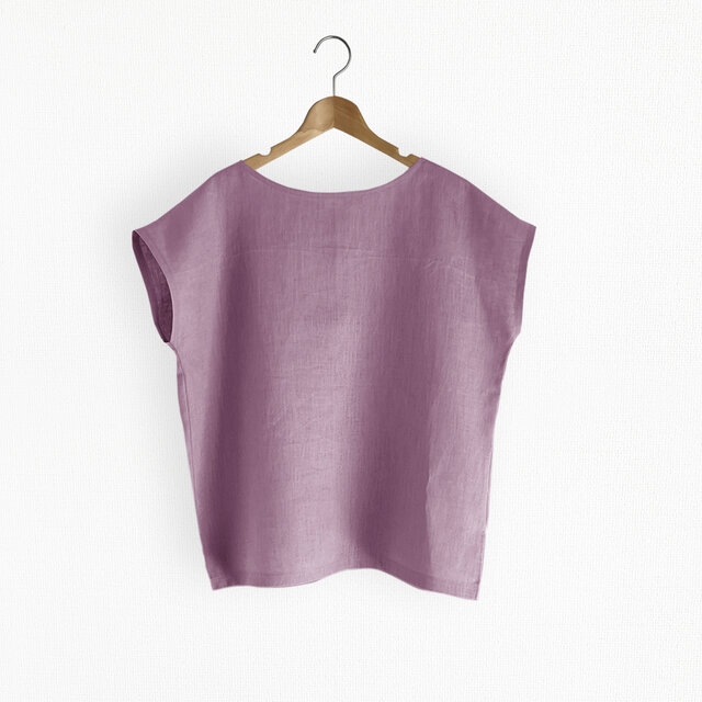 フレンチ袖ボートネックプルオーバー_リネン100%_Deep Orchid