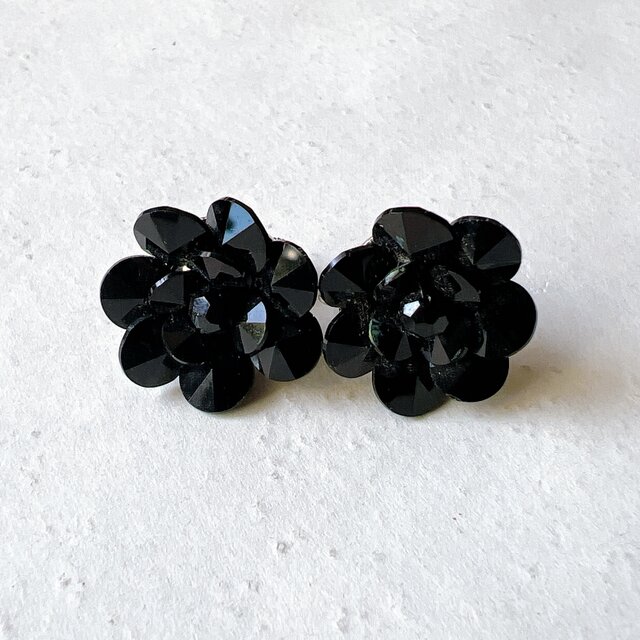 Y984-ヴィンテージイヤリング U.S.A. 1970〜80s Black Crystal Bead 