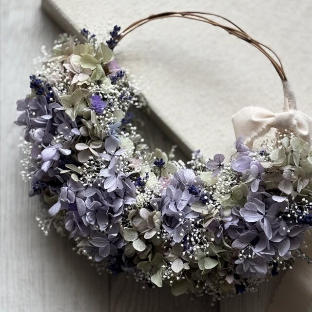 ラベンダー香るアンティークグリーンとパープルのリース