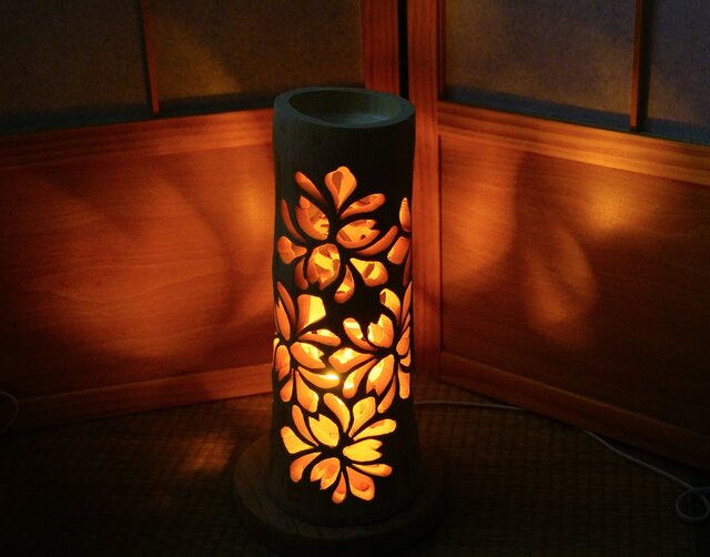 ◆全面彫◆竹灯り・竹あかり・竹灯籠　 ～～ 癒しの灯り ★華の乱★～～ ◇全面彫◇竹灯り・竹あかり・竹灯籠 ～～ 癒しの灯り ☆新緑