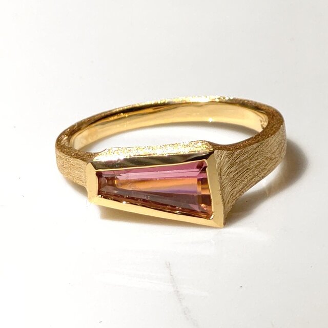 ピンクトルマリン  テーパーバケット  変形印台  シルバーSV925リング