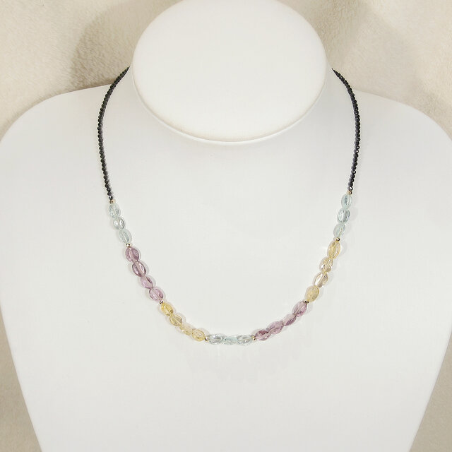 シトリン、アメシスト、ブルートパーズ、ブラックスピネル、オニキス、ヘマタイトのネックレス（天然石、マグネット、誕生石）