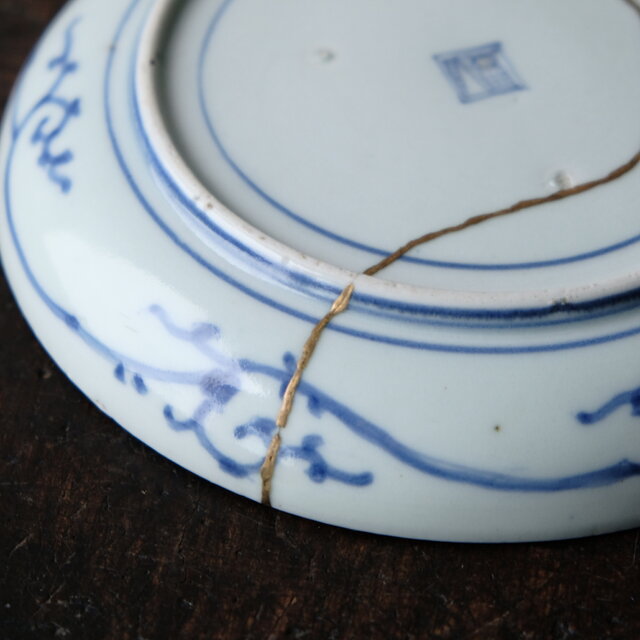 古美術　古伊万里　蛸唐草模様(金継) ブルー 古美術 古伊万里 蛸唐草模様(金継) ブルー 古美術 古伊万里 蛸唐草