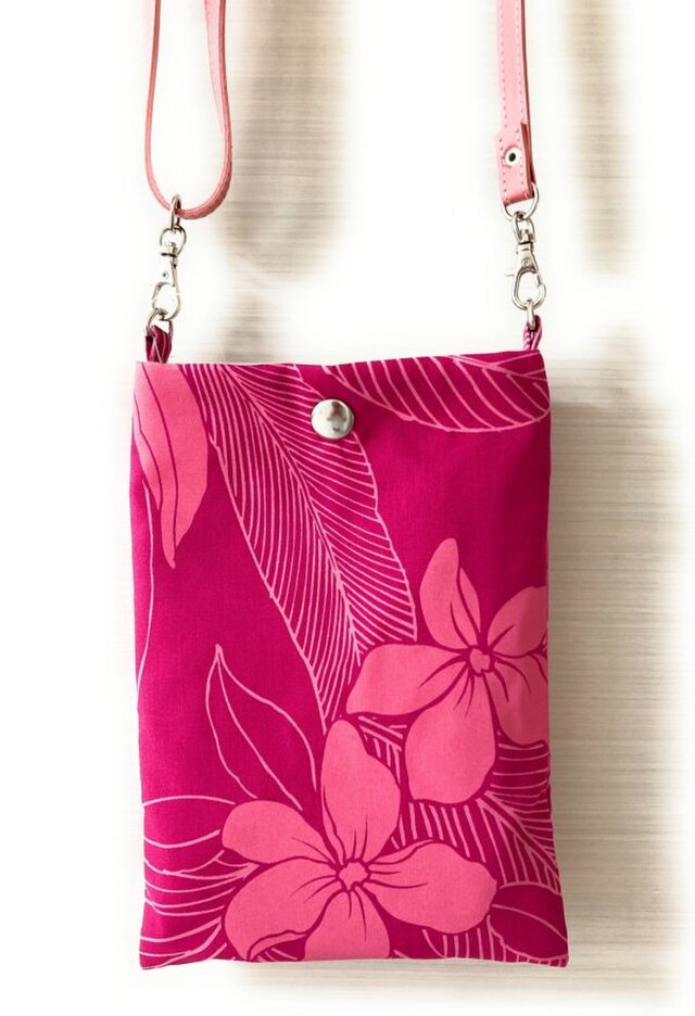 ハワイアン ファブリック スマホポーチ ショルダーストラップ付 オーキッド柄 ピンク [hpb3-131s20]