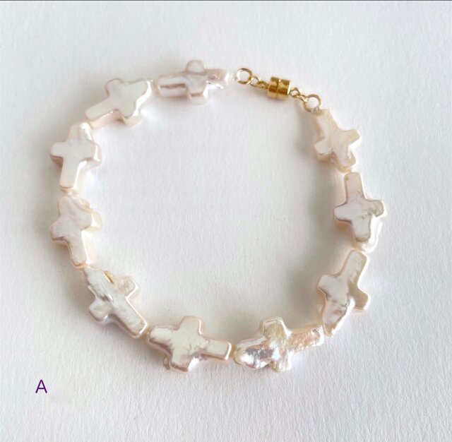 天然 淡水パール クロスパールのブレスレット (k14gf) オーロラカラー