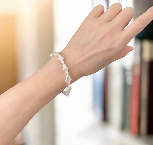 天然 淡水パール クロスパールのブレスレット (k14gf) オーロラカラー