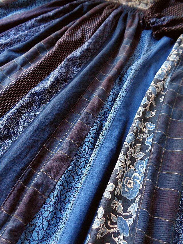 sold ラス1 絵画なパッチワーク♥navy blue♥ギャザードレス