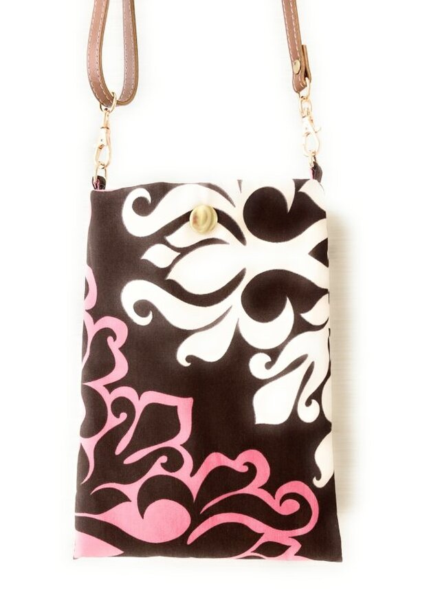 ハワイアン スマホ・ポーチ ショルダーストラップ付 キルト柄 ブラウン [hpb3-252s20]