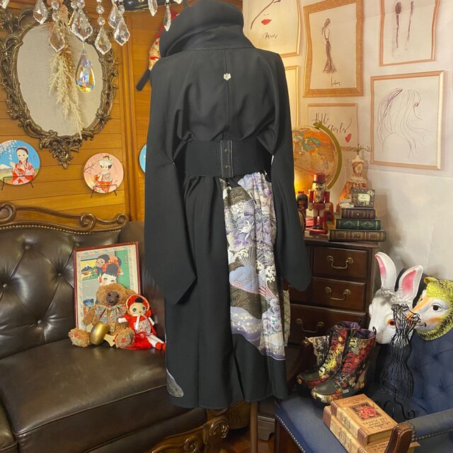 No.39 黒留袖 着物リメイク ドレス Aラインワンピース オケージョン 和洋折衷 黒留袖 着物 リメイク ワンピース ドレス ハンドメイド