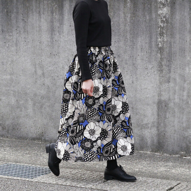 北欧暮らしの道具店 リバティ 草木花柄 ロングスカート ギャザー