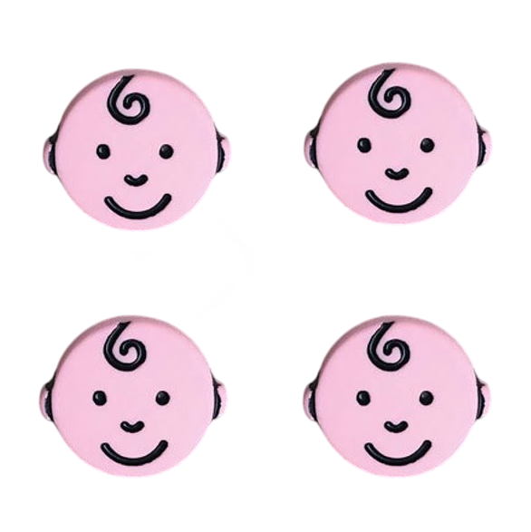 フランス プラスチックボタン4個 ベビーフェイス ピンク　ST B-1835 赤ちゃん 出産お祝い