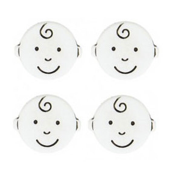 フランス プラスチックボタン4個 ベビーフェイス ホワイト　ST B-1836 赤ちゃん