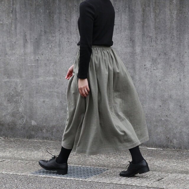 即納】ふんわり柔らかスラブダブルガーゼのギャザースカート（ストーン