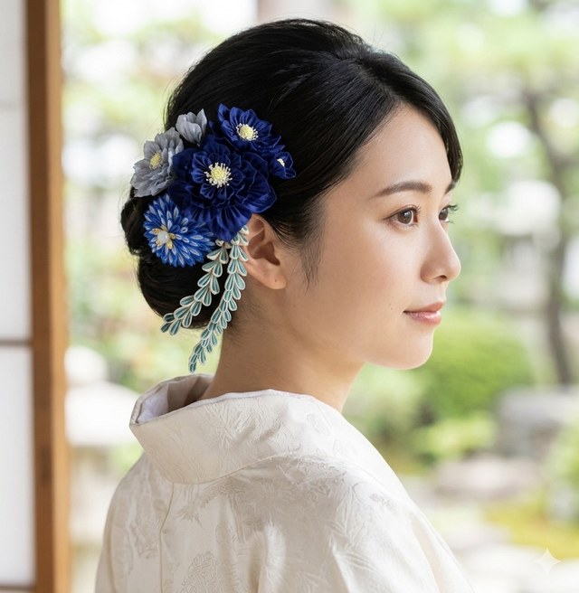 つまみ細工成人式・婚礼用髪飾り 「波葵陽」namiaohi | iichi 日々の